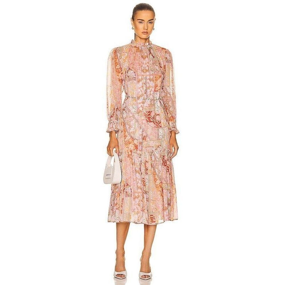 Zimmermann Kaleidoscope Tubular Midi Dress Red Swirl Floral Sz‎ US 2P NEW $1150
